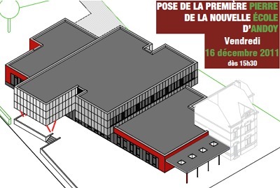 Ecole d'Andoy: pose de la première pierre